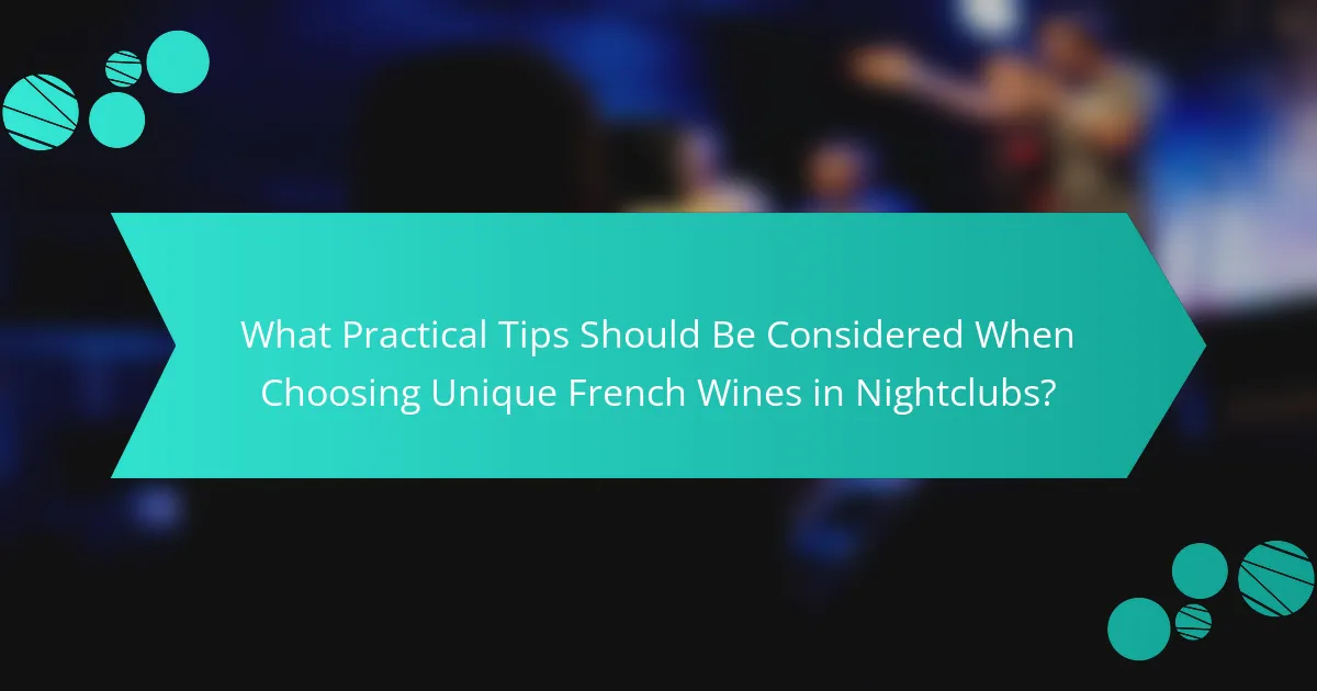 What Practical Tips Should Be Considered When Choosing Unique French Wines in Nightclubs?